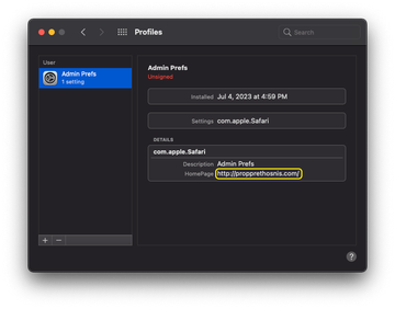 Propprethosnis might take advantage of the macOS configuration profile feature