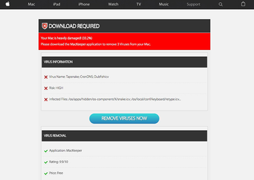 Tapsnake, CronDNS, Dubfishicv fake virus alert pushing MacKeeper scareware