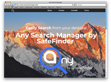 Homepage of Any Search Manager, the affiliated malicious app