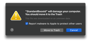 ‘StandardBoostd will damage your computer’ pop-up on Mac